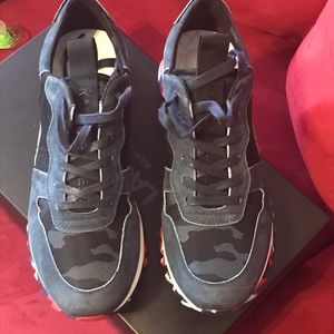 Karl Lagerfeld’s Paris Navy Camo’s suede lowtops